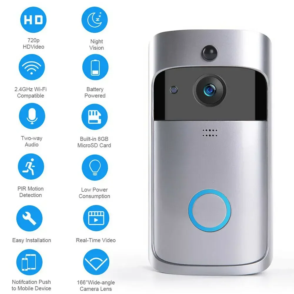 جرس باب ذكي لاسلكي بدقة 720P م - مراجعة Home Security Camera Installation وسعره